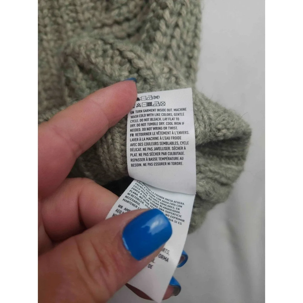 American Eagle Sweater Womens Medium Green V-Neck Knit Pullover Textured Chunky